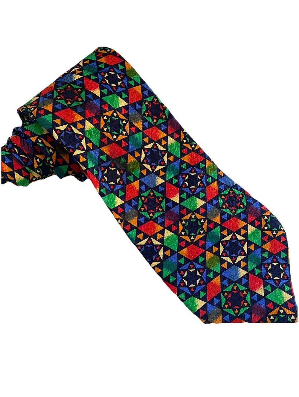 MISSONI Men's 100% Silk Necktie ITALY Designer Geometric Star Multi-Color EUC